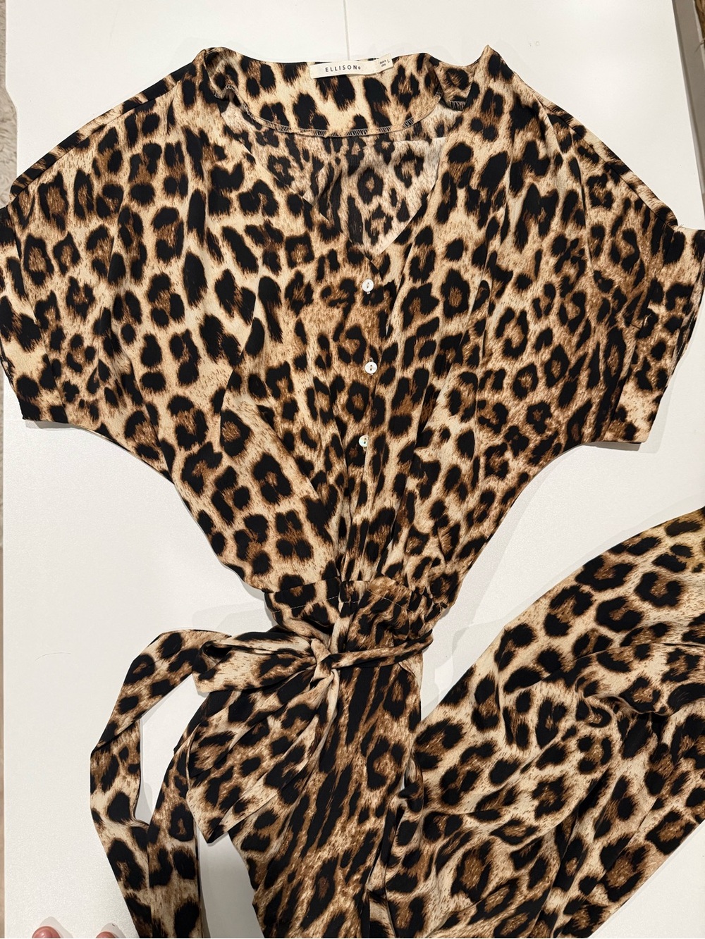 Ellison Leopard Print Tie-Waist Jumpsuit Size L